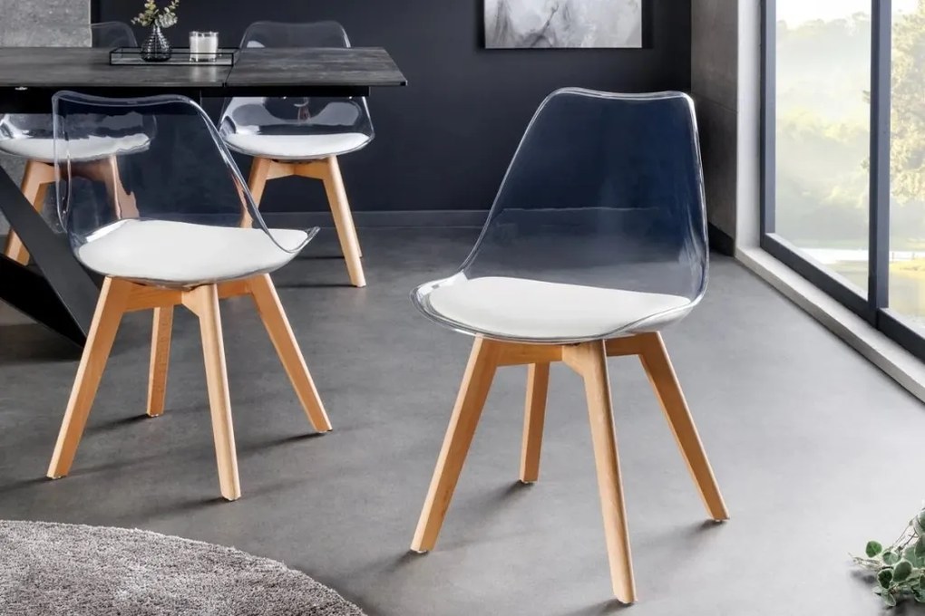 Set de 4 scaune, Lemn Fag Natur, Plastic Transparent, Scandinavia A-44164 VC