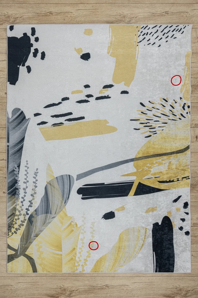 ANDRE 1097 covor lavabil Abstracțiune anti-alunecare - alb / galben - SECUNDAR-COTATI PRODUSUL