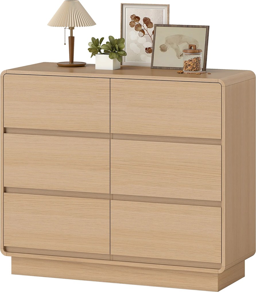 HOMCOM Sideboard 100 cm, bufet cu 6 sertare, comodă pentru bucătărie, living, dining, lemn natural | Aosom Romania