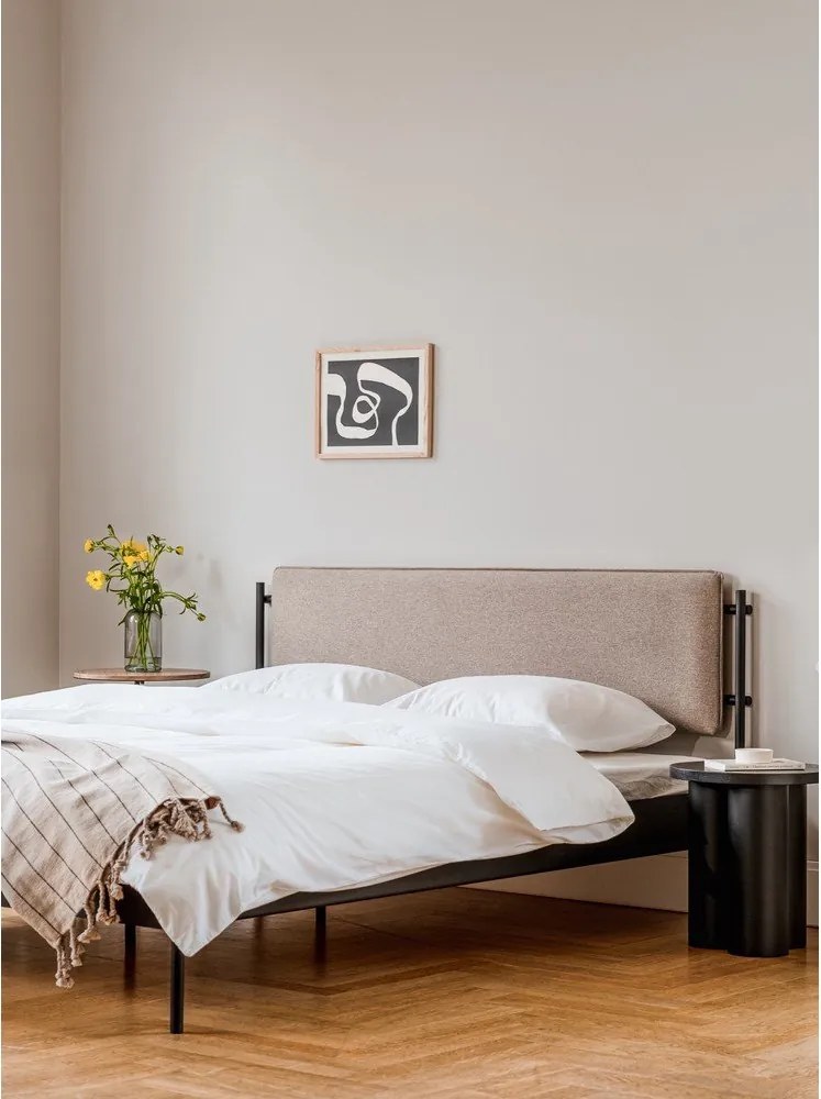 Pat matrimonial negru tapițat din oțel cu somieră 180x200 cm Eton Basic – noo.ma