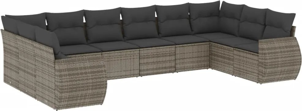 vidaXL Set mobilier de grădină cu perne, 10 piese, gri, poliratan