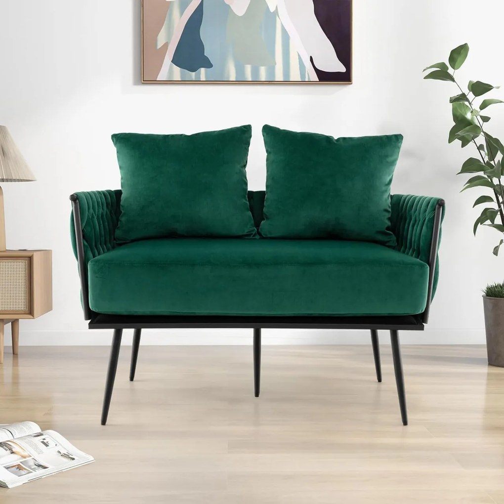 CAV1 - Canapea dubla 109 cm, bancuta, divan, fotoliu, sofa, bancheta, banca living, dormitor, hol - Verde - Negru