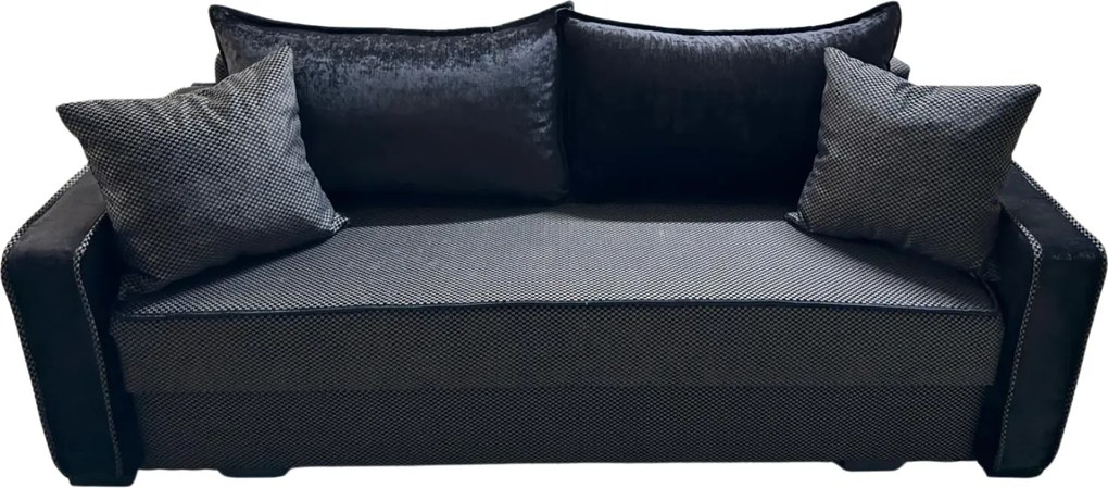 Canapea LARISA extensibila, 3 locuri, lada de depozitare, stofa negru, 220x95x85 Negru, Stofa
