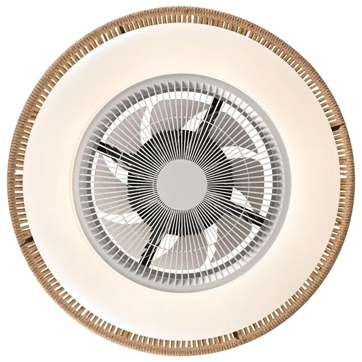 Lustra LED cu Ventilator si telecomanda Rustic alb/ natural