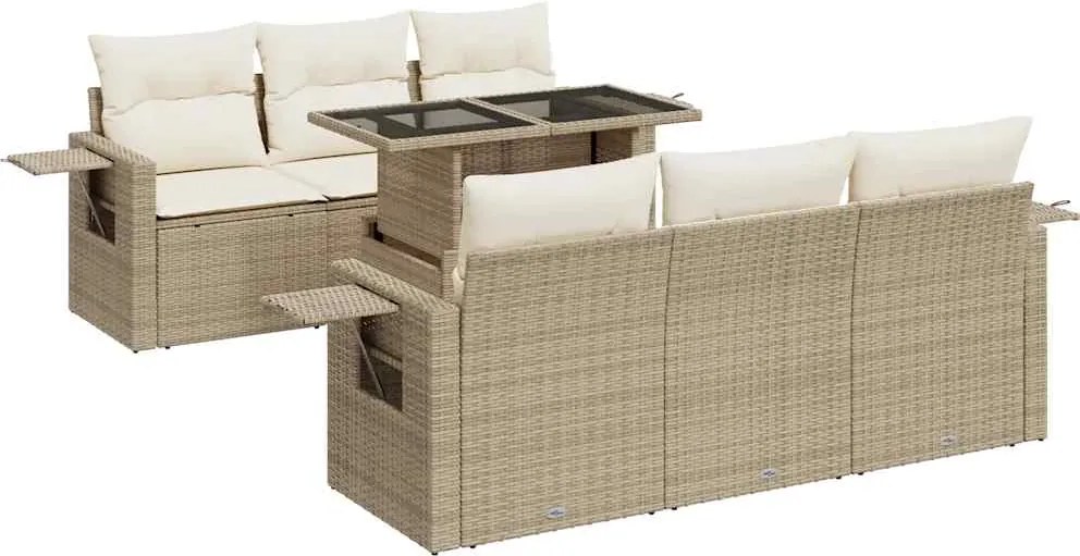 vidaXL Set canapele de grădină, 7 piese, cu perne, bej, poliratan