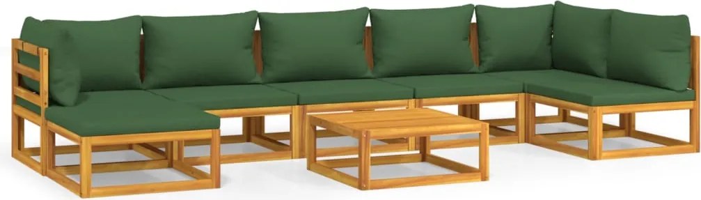 vidaXL Set mobilier de grădină, 8 piese, cu perne verzi, lemn masiv