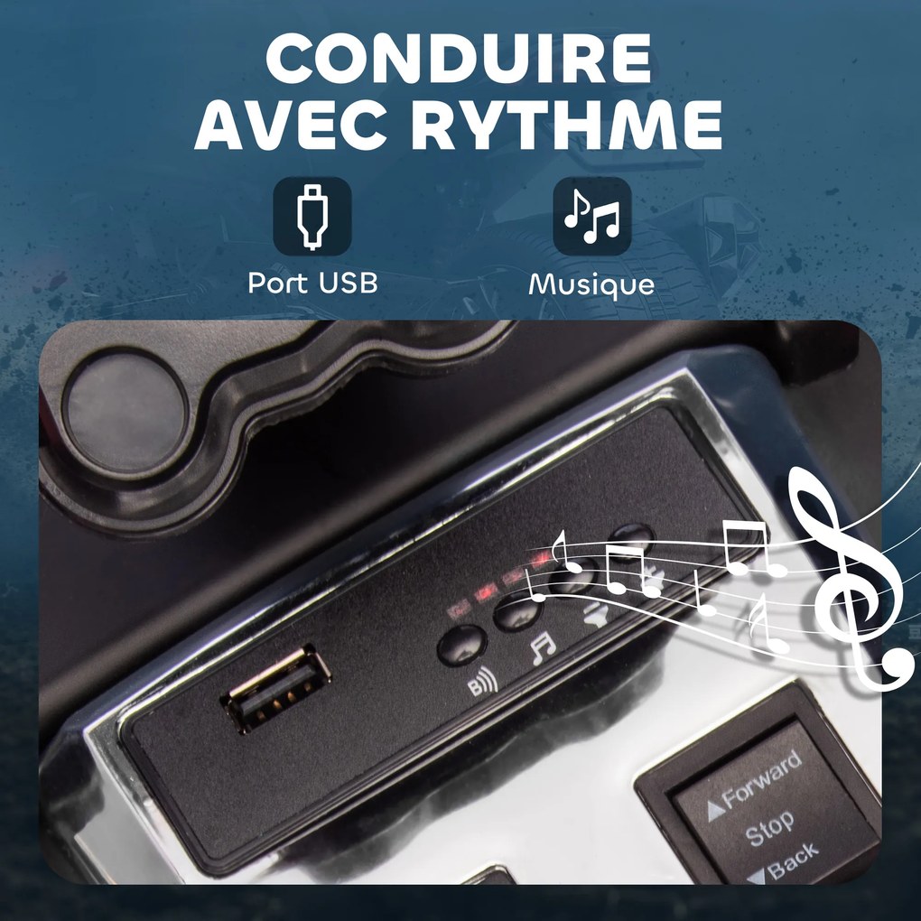 AIYAPLAY Quad electric copii mașină electrică pentru copii 12V 3 roți 2 motoare player MP3, claxon, 2 viteze 3-5 km/h negru | Aosom Romania