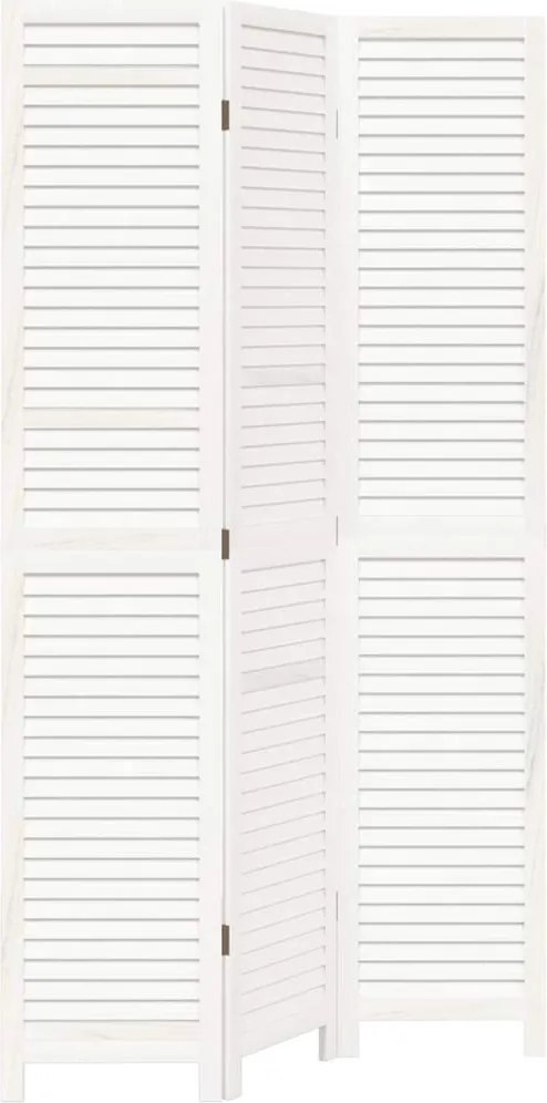 vidaXL Paravan cameră 3 panouri, alb, lemn masiv paulownia