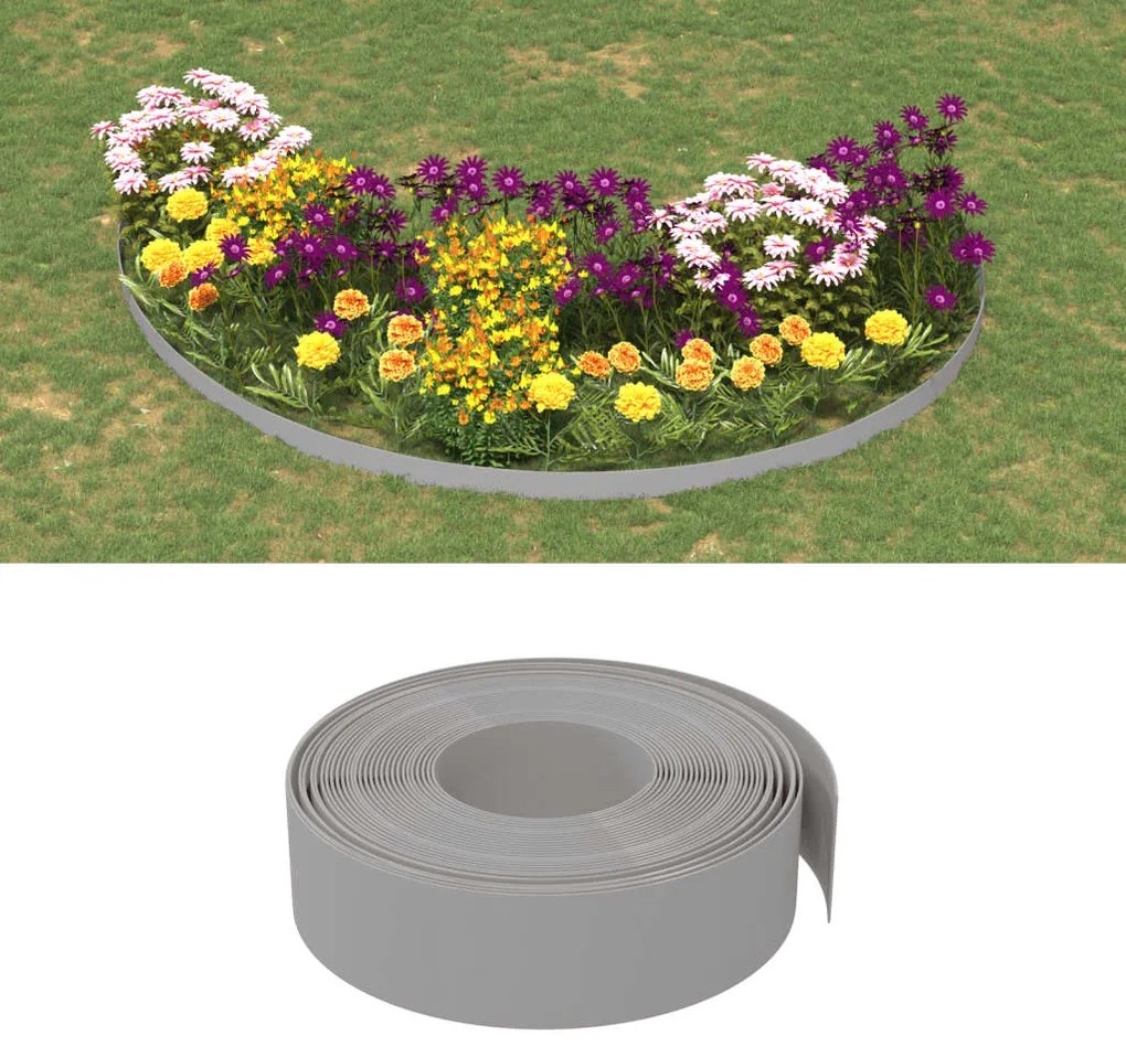 vidaXL Bordură de grădină, gri, 10 m 15 cm, polietilenă