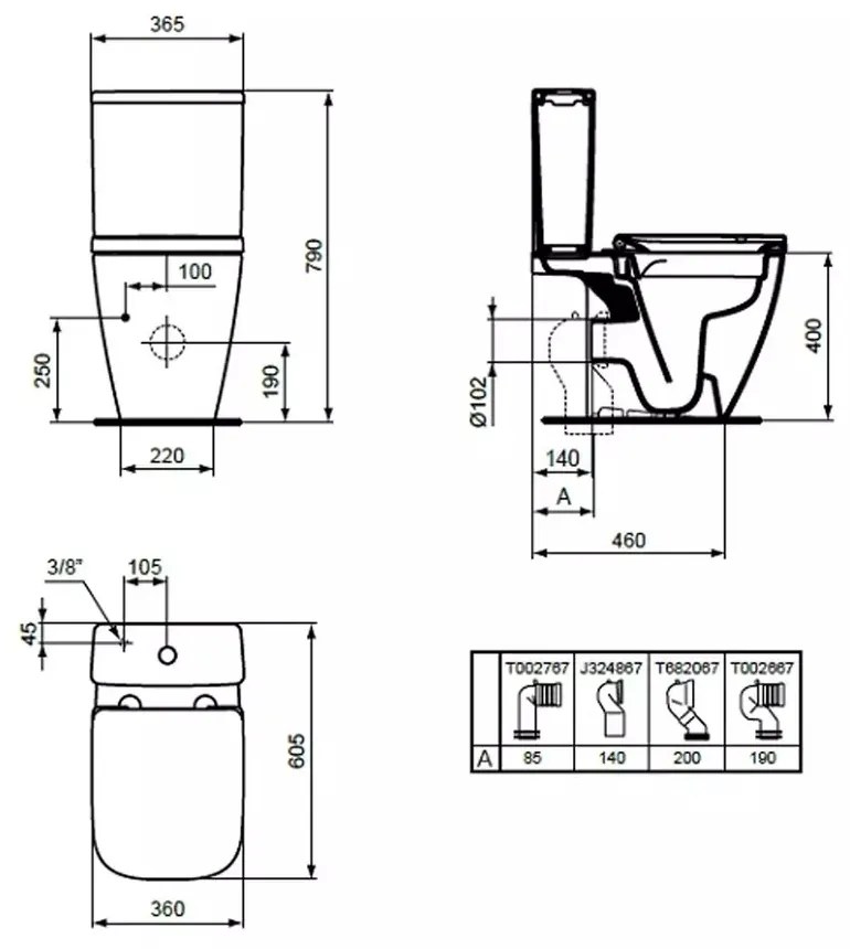 Rezervor WC Ideal Standard I.life S, alimentare inferioara, alb - T473501