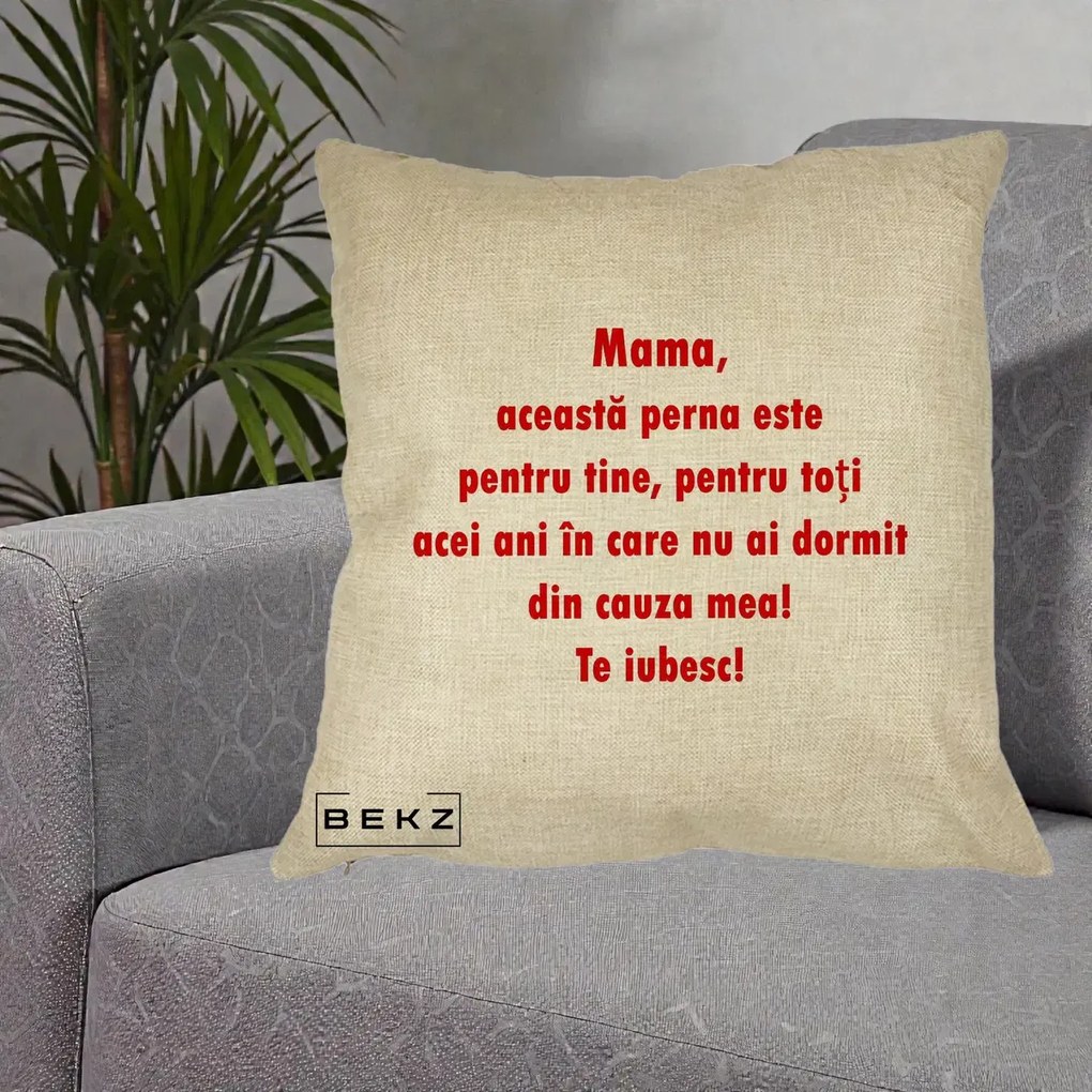 Cadou pentru Mama - Perna Personalizata Perna pentru Mama, 40x40 cm, Crem, Husa Detasabila, Perna Inclusa, BEKZ®