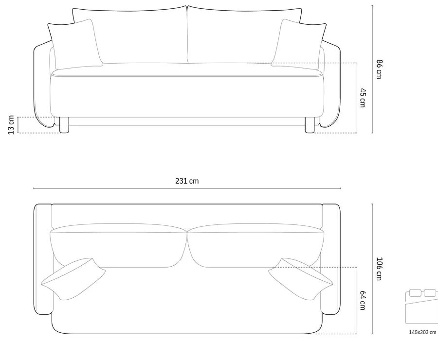 Canapea gri extensibilă, cu spațiu de depozitare 231 cm Elen – Micadoni