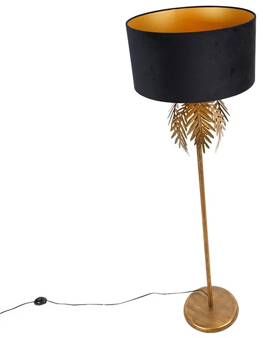 Lampă de podea aurie 145 cm cu abajur negru din catifea 50 cm - Botanica