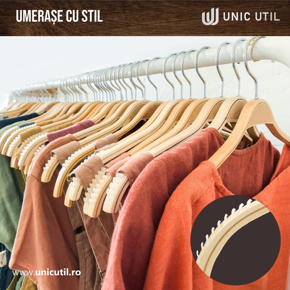 umerase tricouri din lemn cu margini de cauciuc anti-alunecare, natur, UUUM08