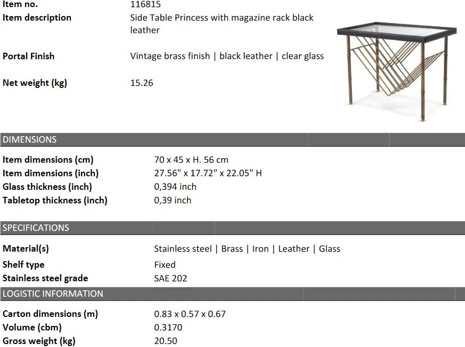 Masuta laterala design LUX Princess, alama vintage/ negru