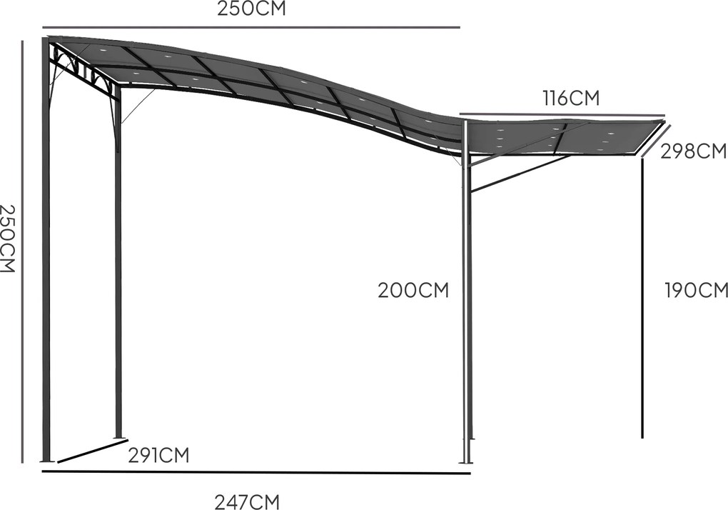 Outsunny Pavilion cu extindere de acoperiș rabatabilă rezistent la intemperii 3 x 2,5 m Gri închis | Aosom Romania
