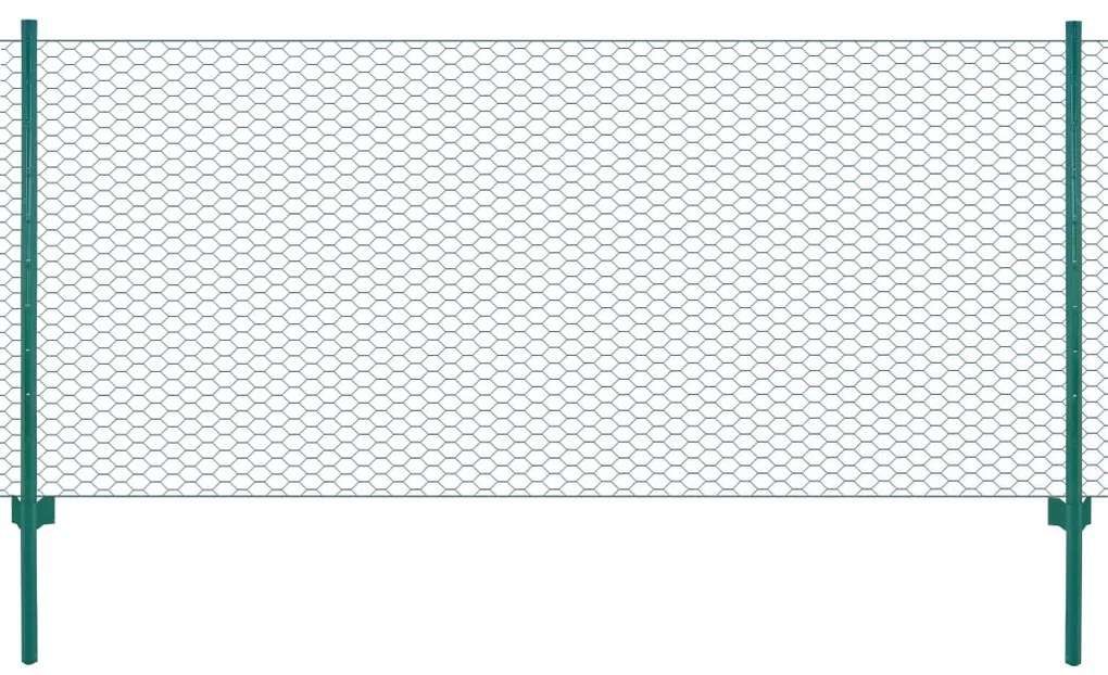 vidaXL Gard din plasă de sârmă cu stâlpi, verde, 25 x 0,5 m, oțel