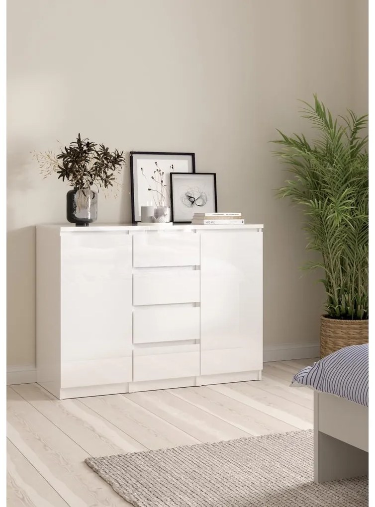 Comodă Simplicity 121 x 50 x 91 cm, alb lucios