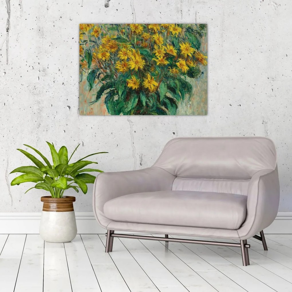 Tablou pe sticlă - Claude Monet, Jerusalem Artichoke Flowers, reproducere (70x50 cm)