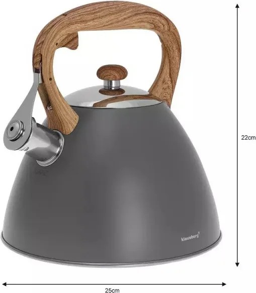 Resigilat: Ceainic cu fluier Klausberg KB 7297, 3 litri, Inductie, Otel inoxidabil, Gri