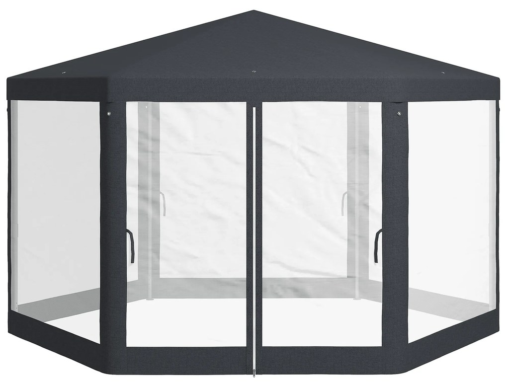 Outsunny Pavilion 4x4 m de Gradina Hexagonal cu Pereti din Plasa, 2 Usi si Picioare Reglabile, Pavilion din Metal si Poliester | Aosom Romania