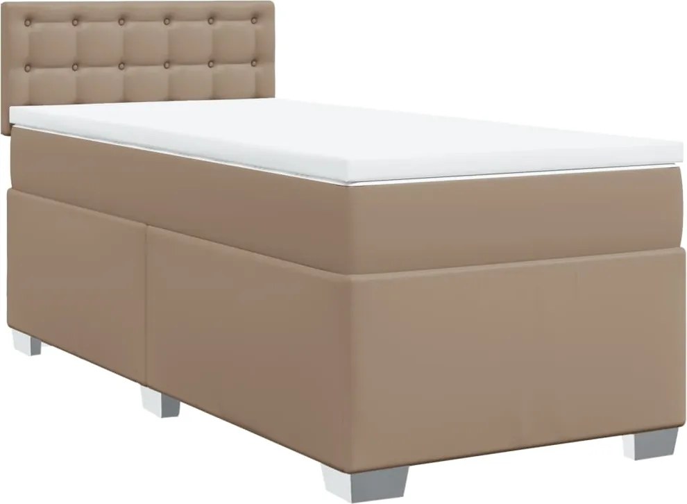 vidaXL Pat box spring cu saltea, cappuccino, 80x200 cm piele ecologică