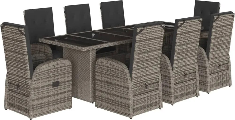 vidaXL Set mobilier grădină cu perne, 9 piese, gri, poliratan