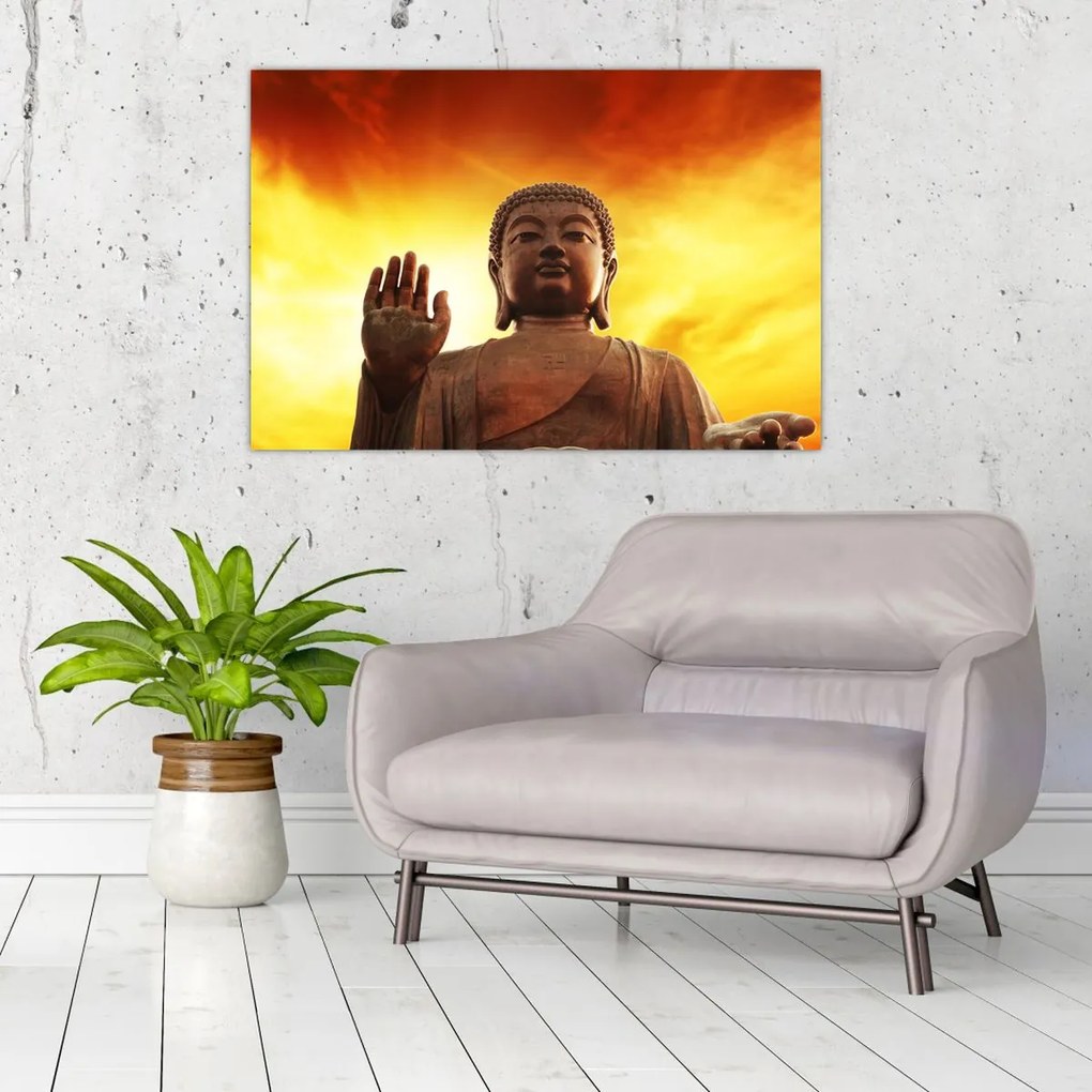 Tablou - Buddha cu fundal roșu și galben (90x60 cm)