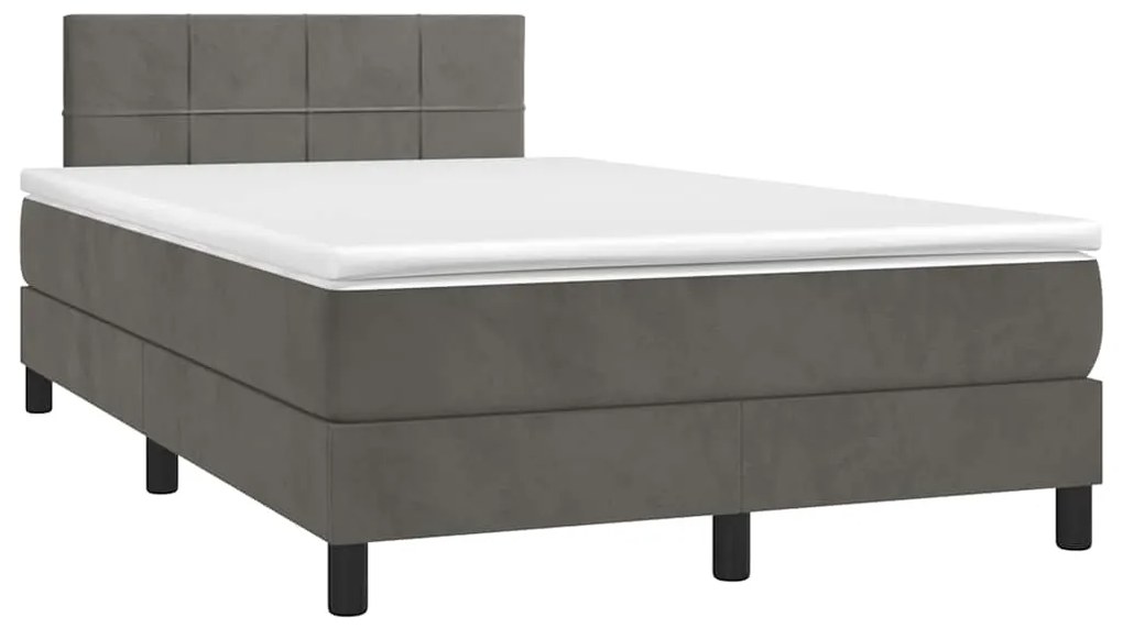 vidaXL Pat cu arcuri, saltea și LED, gri închis, 120x190 cm, catifea