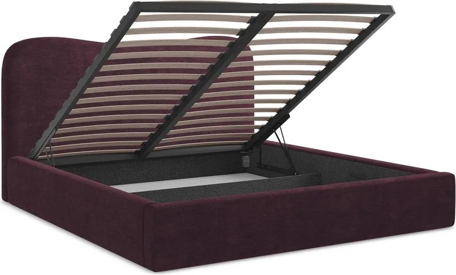 Pat matrimonial violet tapițat cu spațiu de depozitare cu somieră 160x200 cm Kahai – Makamii