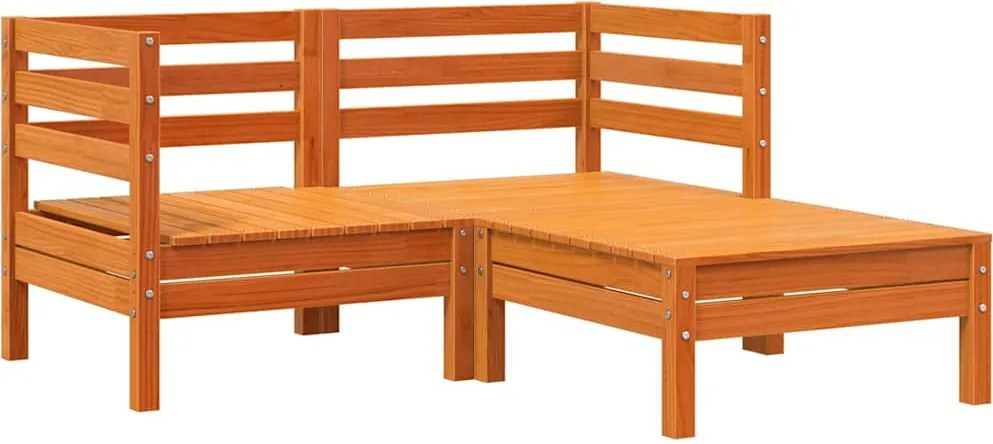 vidaXL Canapea de grădină 2 locuri/taburet, maro ceruit lemn masiv pin