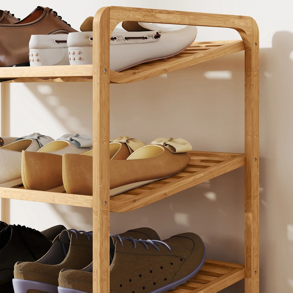 HOMCOM Etajeră pentru pantofi cu 3 rafturi pentru 12 perechi de pantofi din bambus 76x33x50.8 cm | Aosom Romania