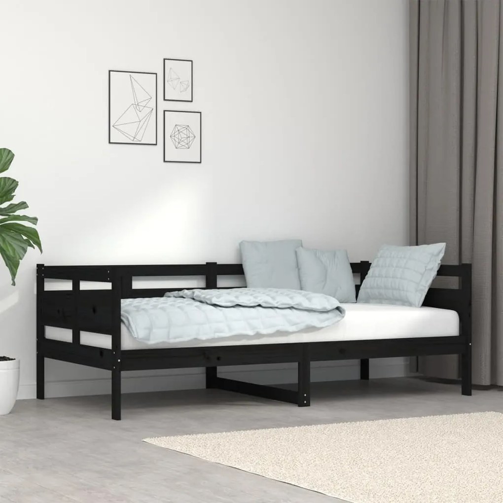 820311 vidaXL Pat de zi, negru, 90x190 cm, lemn masiv de pin