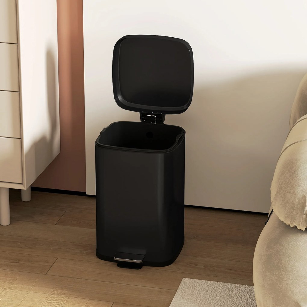 HOMCOM Coș de gunoi dreptunghiular cu pedală 20 L din metal, cu capac, găleată detașabilă, antiamprentă, negru | Aosom Romania