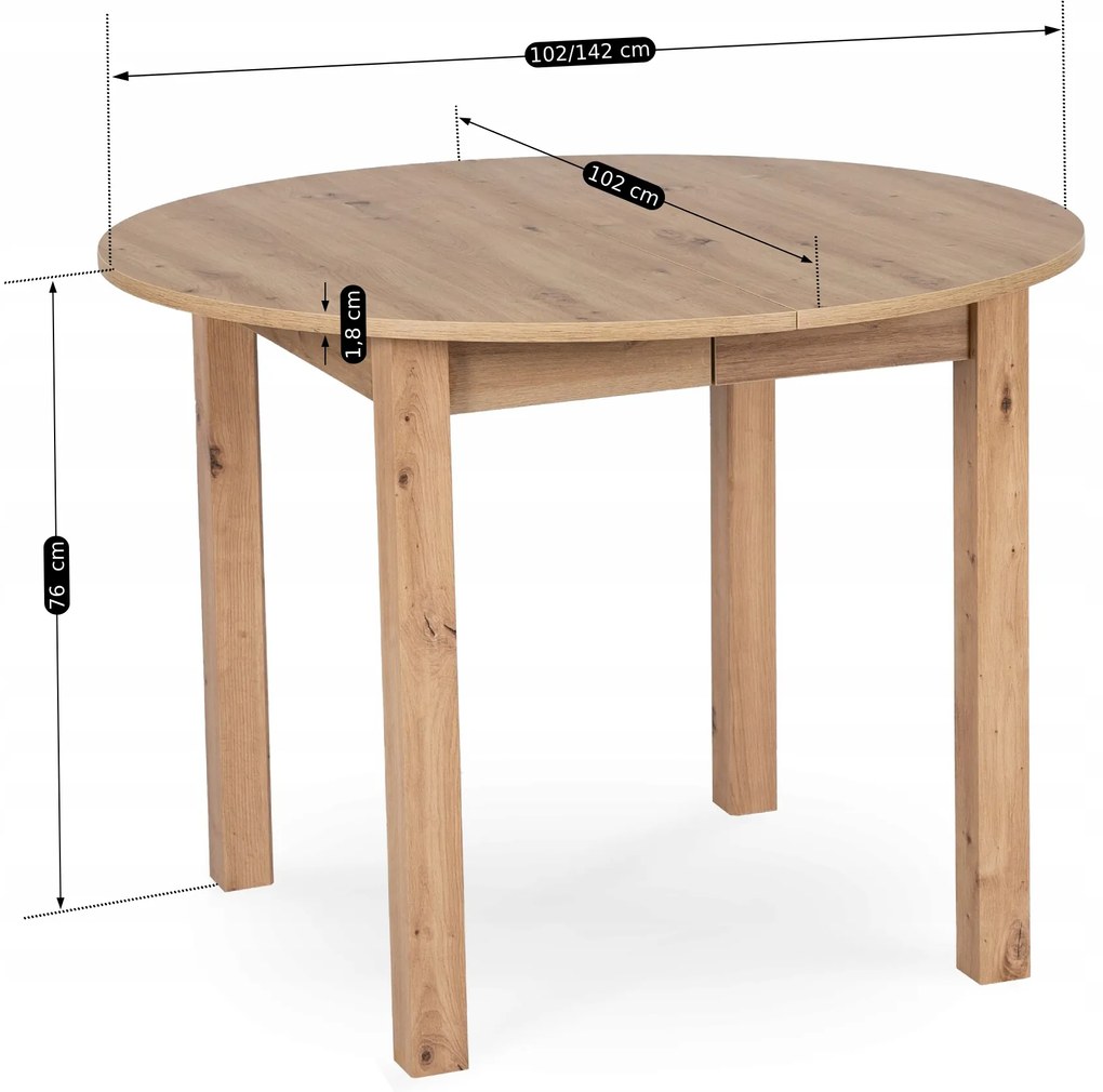 JAKS Masă rotundă extensibilă Harry 102-142 cm stejar riviera