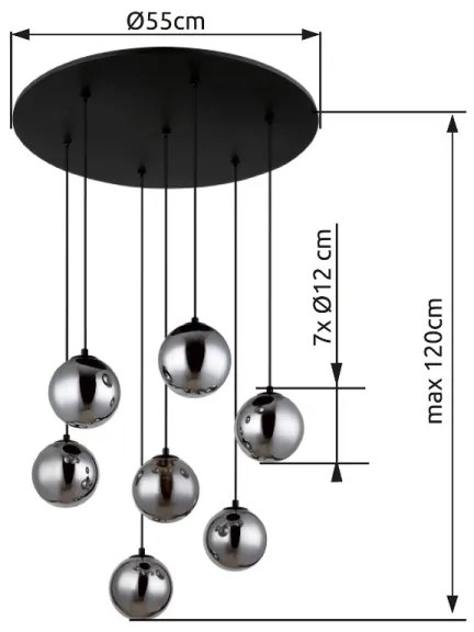 Lustră LED pe cablu Globo 56133-7H RIHA 7xG9/3,5W/230V fumuriu/negru