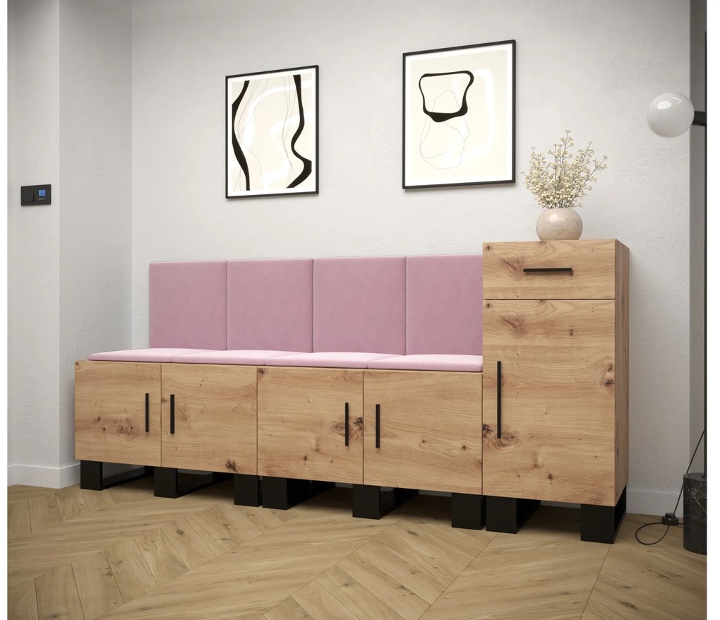 Set mobilier pentru hol Amanda 17 (Stejar artisan + roz). 1086002