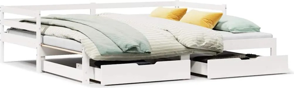 vidaXL Pat de zi cu extensie și sertare fără saltea, alb, 80x200 cm
