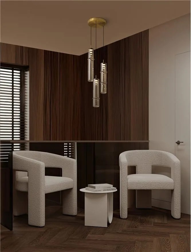 Lustra moderna cu 3 pendule LED, Metal, Sticla, Cognac, SANO