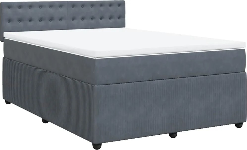 vidaXL Pat box spring cu saltea, gri închis, 140x190 cm, catifea