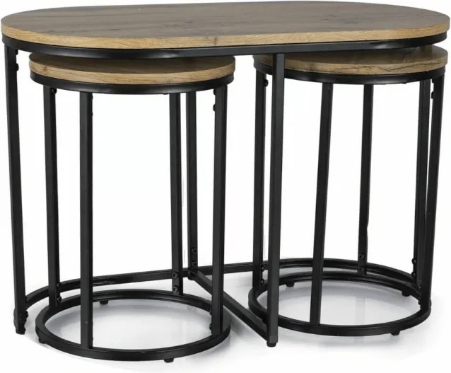 Masuta de cafea TWIXE cu mese auxiliare 75x40 cm, negru/decor stejar artisan