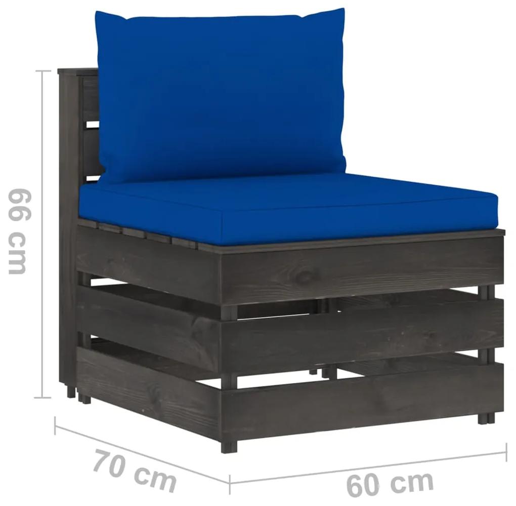 Set mobilier gradina cu perne, 8 piese, gri, lemn pin tratat albastru si gri, 8