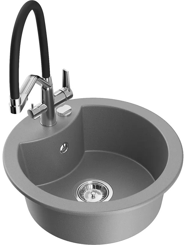 Mexen Diego chiuvetă de granit cu o singură cuvă cu baterie de bucătărie Duo, gri - 6512-71-671701-07