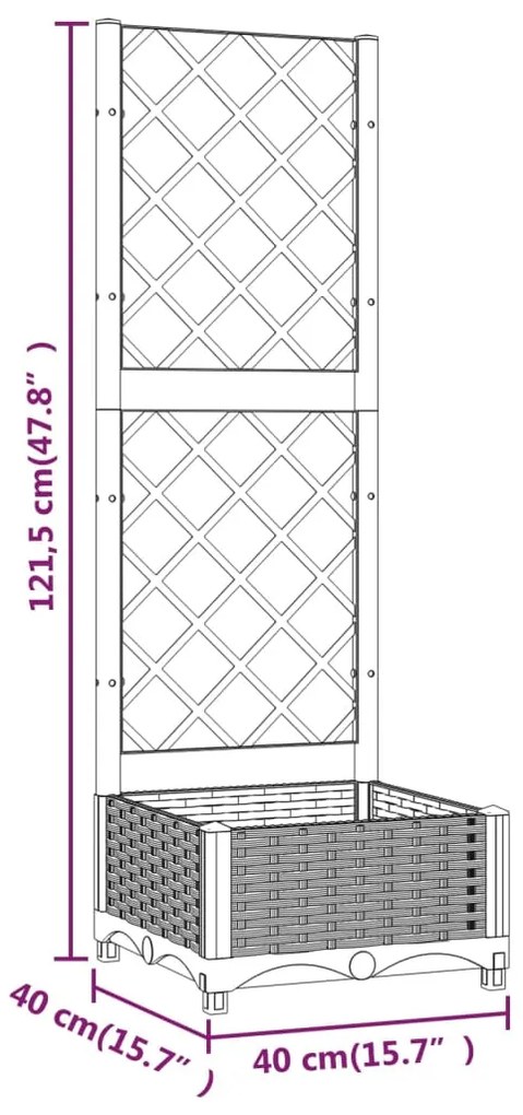 Jardiniera de gradina cu spalier maro, 40x40x121,5 cm, PP 1, Maro, 40 x 40 x 121.5 cm