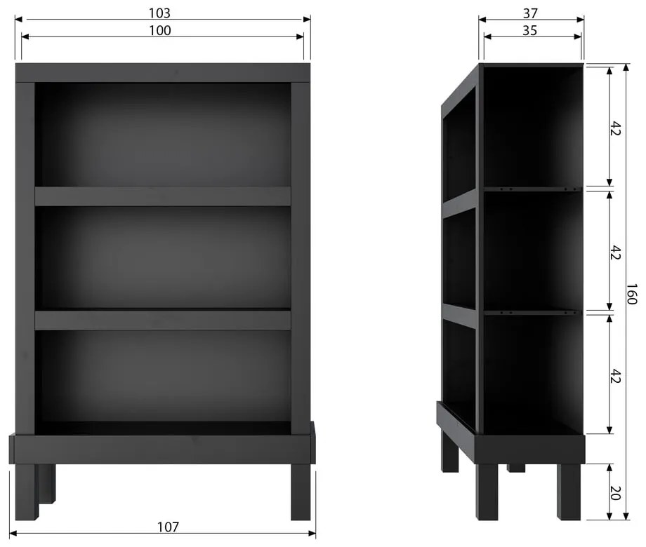 Bibliotecă neagră din lemn de pin 107x160x39 cm Bonk – WOOOD