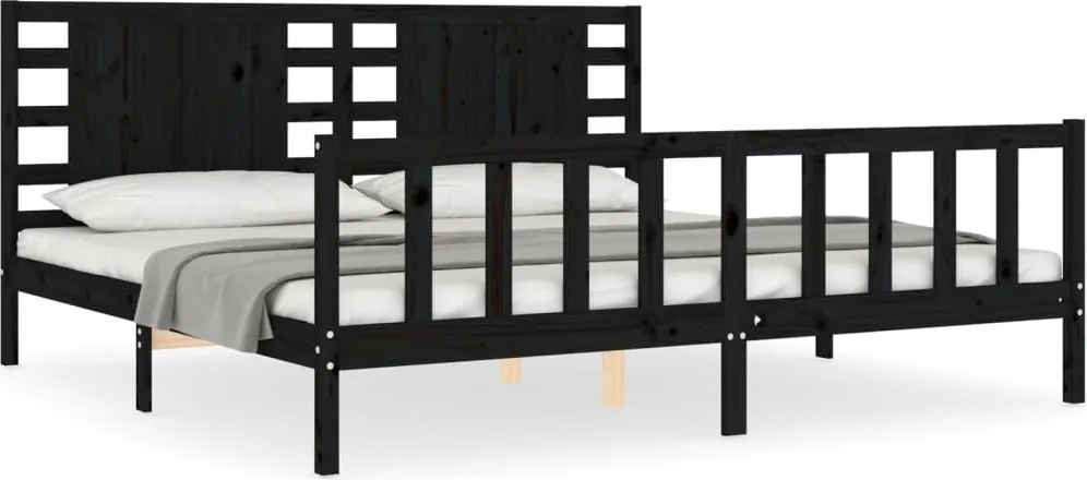 vidaXL Cadru pat cu tăblie 200x200 cm, negru, lemn masiv