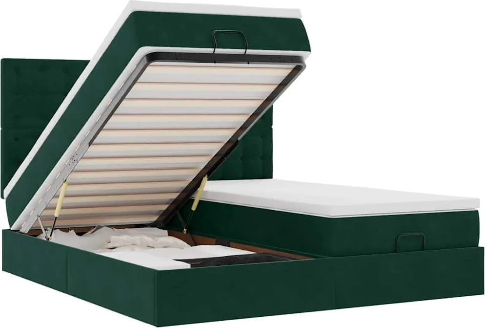 vidaXL Cadru de pat otoman cu saltele Verde închis 200x200cm catifea
