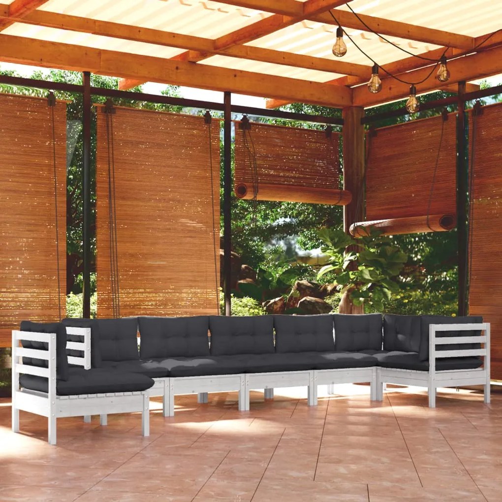 vidaXL Set mobilier de grădină cu perne, 8 piese, alb, lemn masiv pin