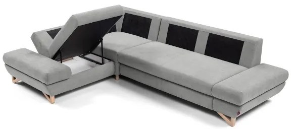 Colțar extensibil AVESTA tapițat, cu spațiu de depozitare, L, stânga, gri