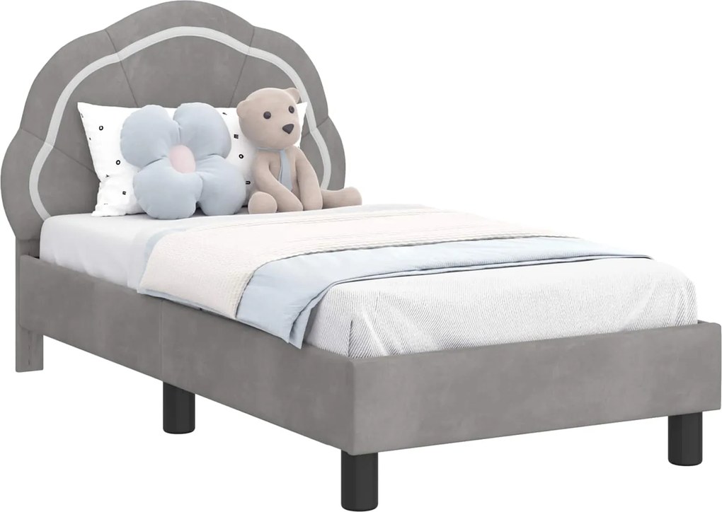 vidaXL Cadru de pat pentru copii cu spătar Gri deschis 70 x 140 cm